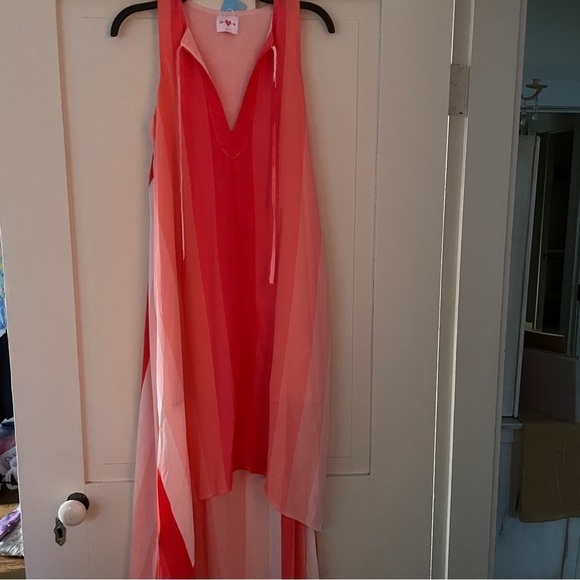 Buddy Love Peach and Coral Striped Hi Low Maxi Dress - Picture 7 of 10